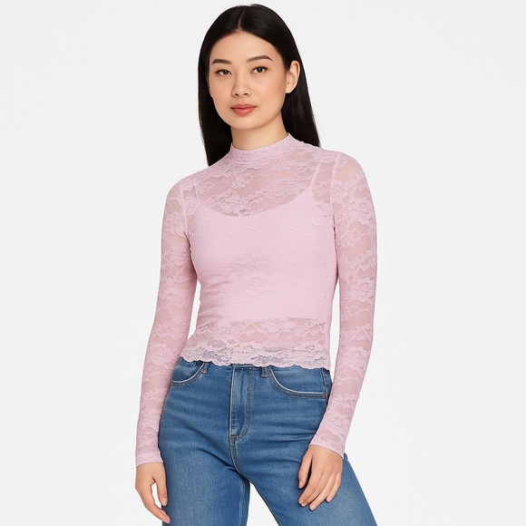 Wild Fable Light Pink Lace Long Sleeve Top | Size S | NWT - Picture 1 of 8